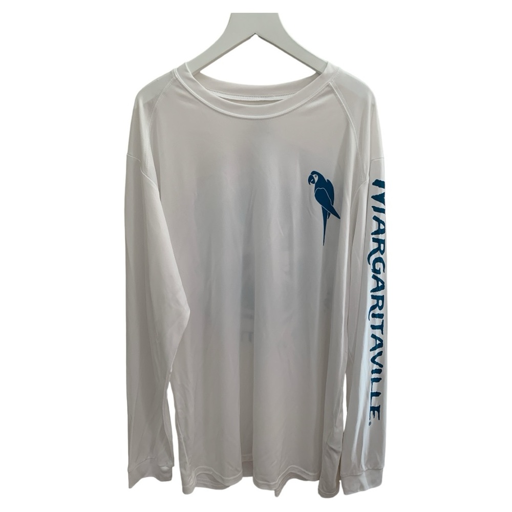 Margaritaville LS Men’s Crew Neck Tee. Large, white and navy. Polyester UPF 50.